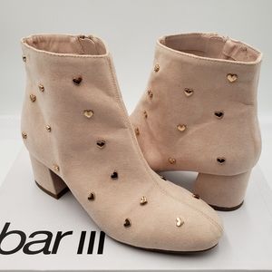 Bar III Jadine Womens 7.5 Blush Hearts Canvas Ankle Boots 2.5 In Block Heel Zip